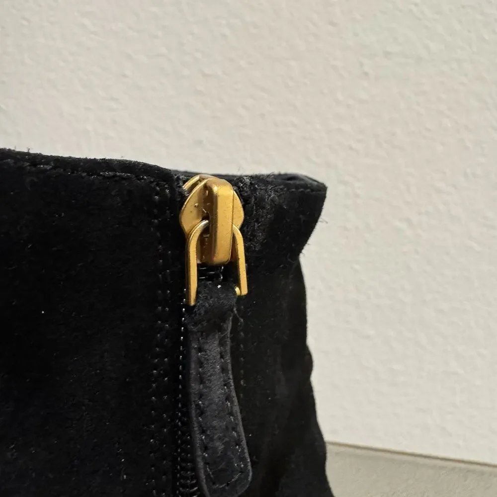 Tory Burch Logo 85mm Lug Sole Wedge Bootie Black Suede R$428 Size 10